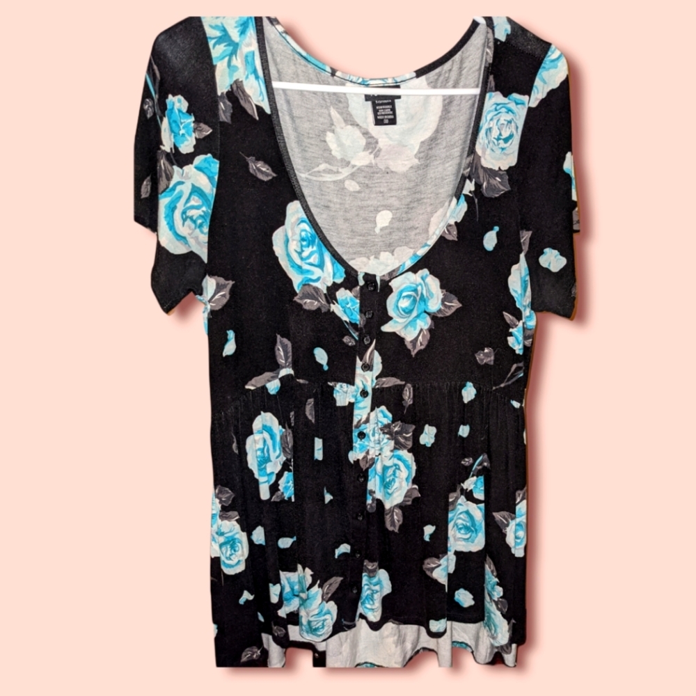 Torrid Black and Blue Floral Top